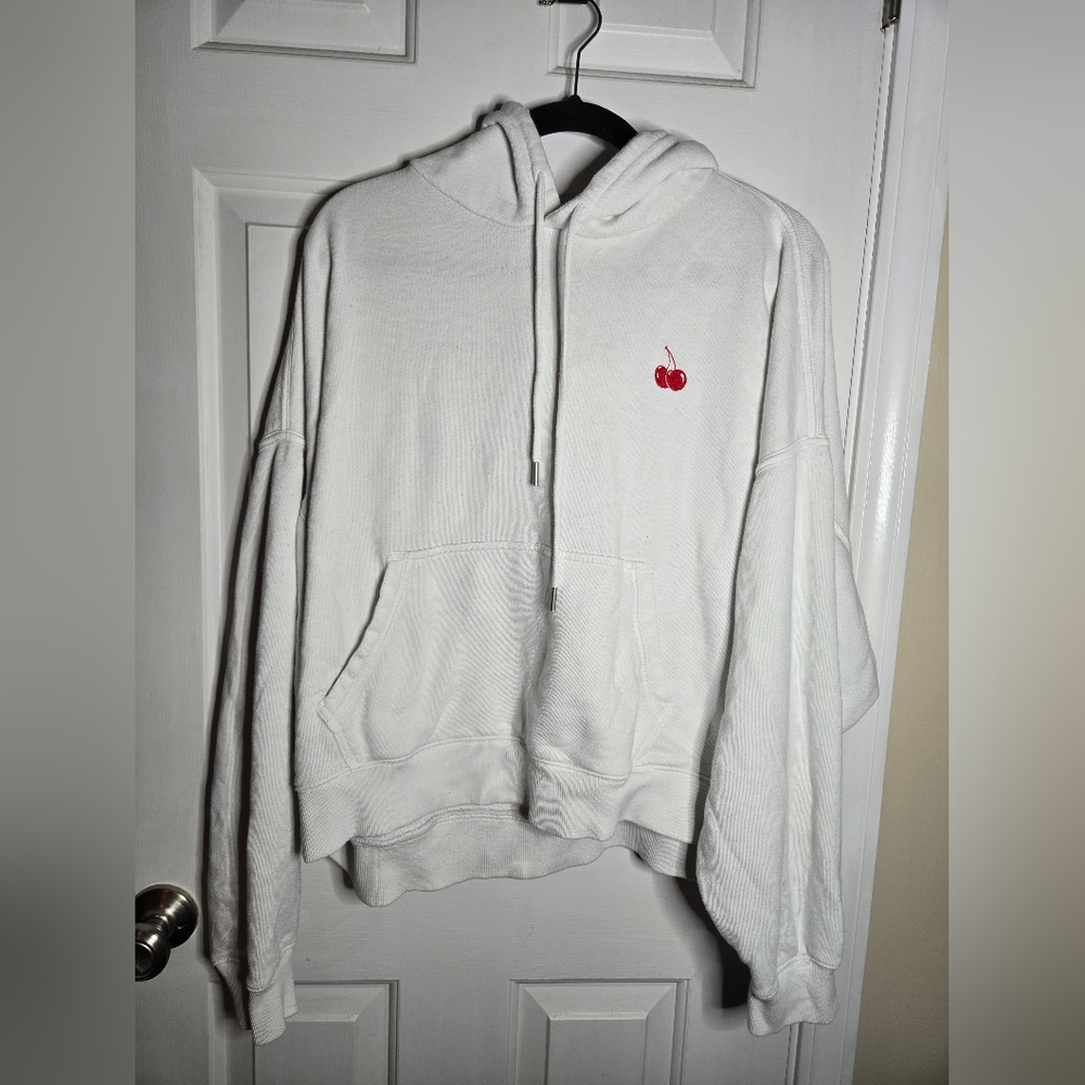 Aerie White Hoodie with Cherry Detail